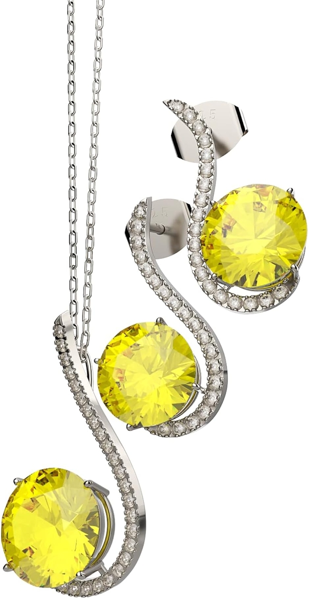 S925 宝飾品セット シルバー 誕生石 ジュエリー 女性への贈り物 結婚記念日のプレゼントに (11月 Golden Yellow)