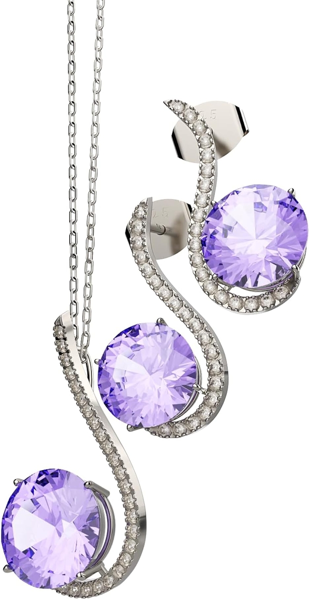 S925 宝飾品セット シルバー 誕生石 ジュエリー 女性への贈り物 結婚記念日のプレゼントに pale (2月 pale purple)