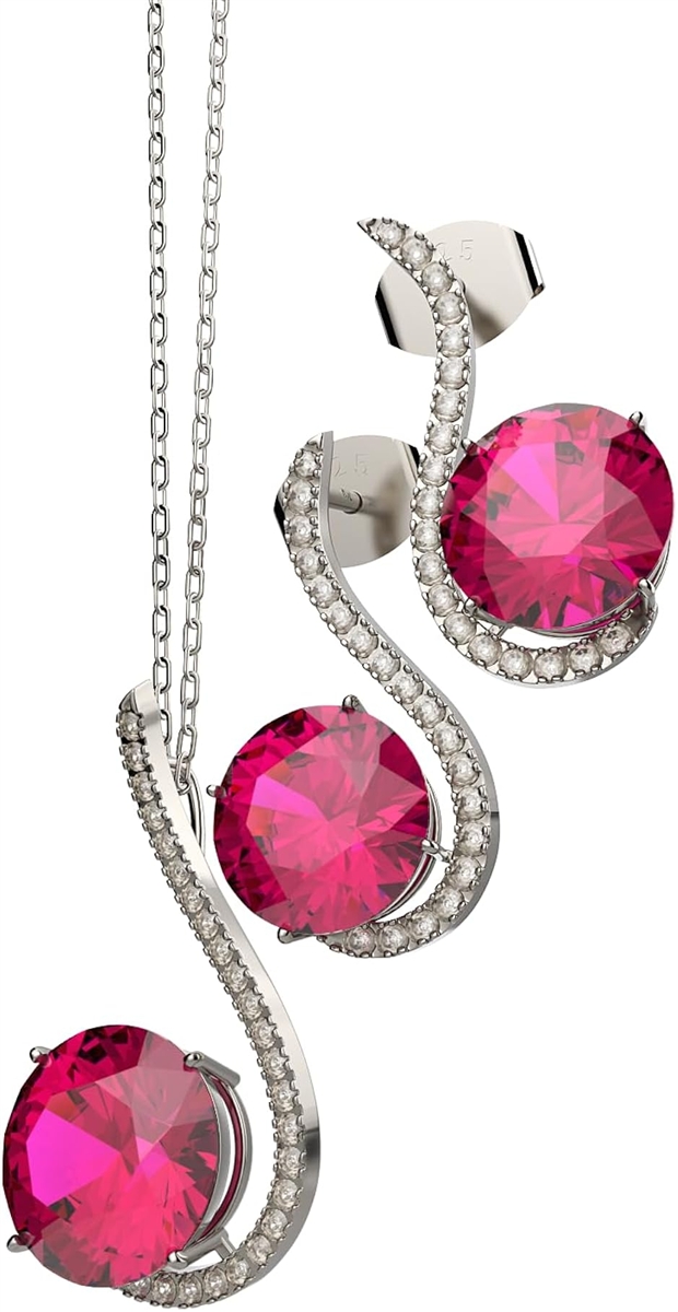 S925 宝飾品セット シルバー 誕生石 ジュエリー 女性への贈り物 結婚記念日のプレゼントに Rose (10月 Rose Red)