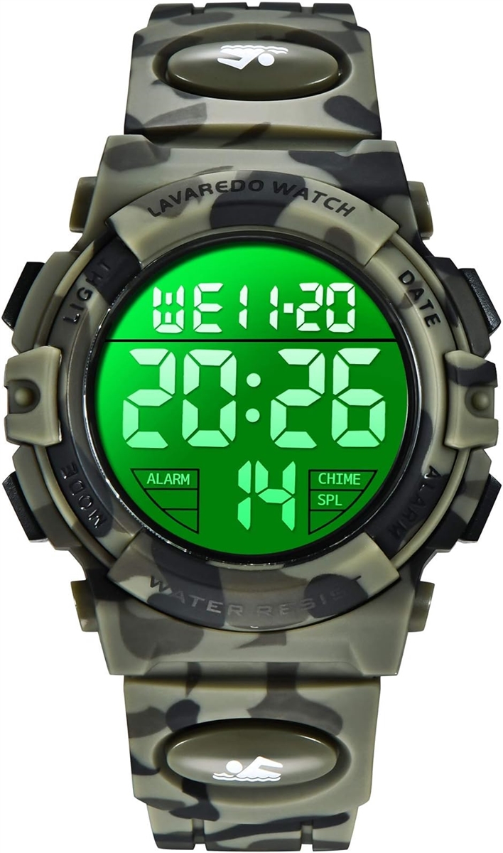 子供 デジタル腕時計 キッズ 防水腕時計 スポーツウォッチ 多機能 50M防水 LED表示 アラート MDM( 03-迷彩グリーン)