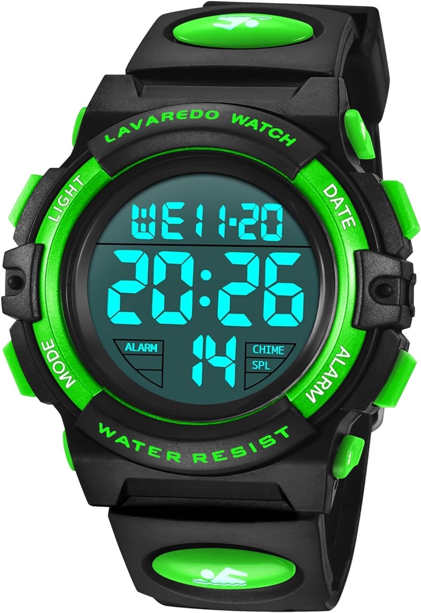 子供 デジタル腕時計 キッズ 防水腕時計 スポーツウォッチ 多機能 50M防水 LED表示 アラート MDM( 05-グリーン)