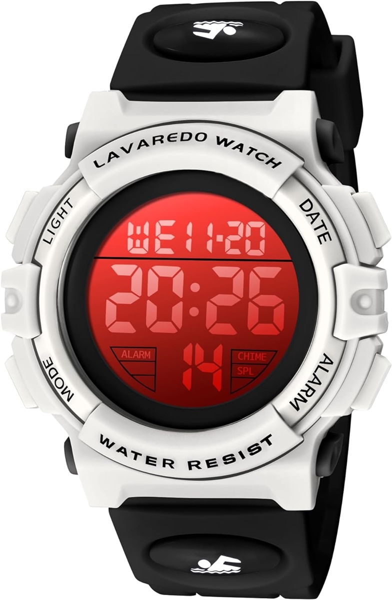 子供 デジタル腕時計 キッズ 防水腕時計 スポーツウォッチ 多機能 50M防水 LED表示 アラート MDM( 06-ブラック-ホワイト)