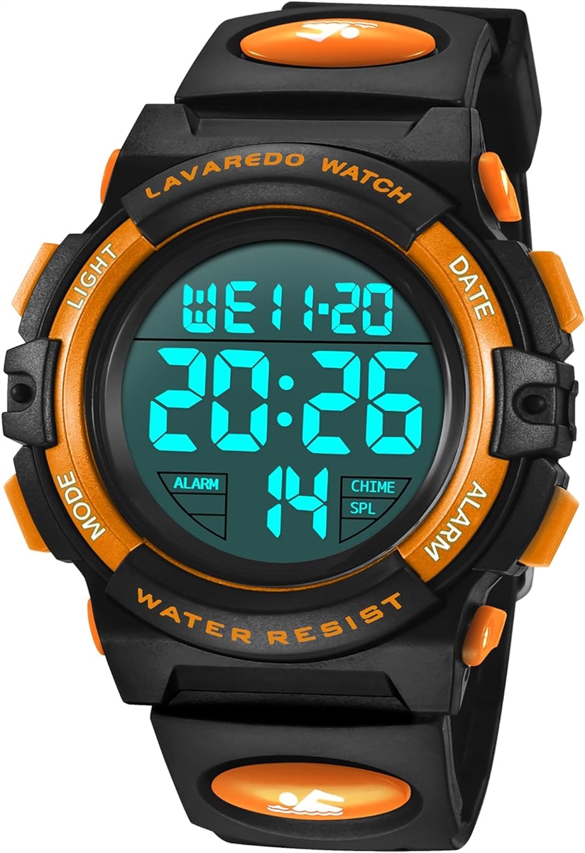子供 デジタル腕時計 キッズ 防水腕時計 男の子 スポーツウォッチ ボーイズ 多機能 50M防水 LED表示( 04-オレンジ)