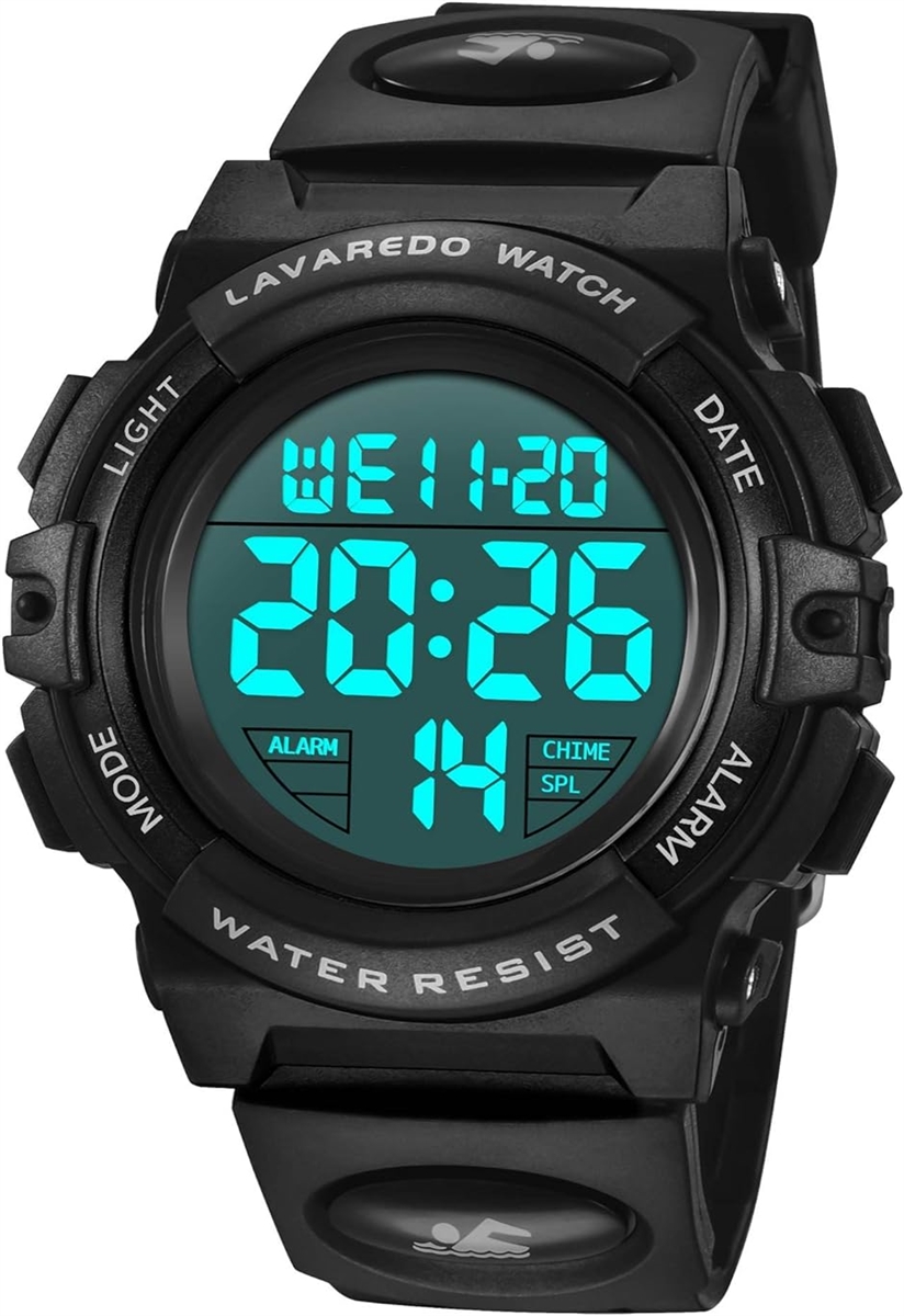 子供 デジタル腕時計 キッズ 防水腕時計 スポーツウォッチ 多機能 50M防水 LED表示 アラート MDM( 02-ブラック)