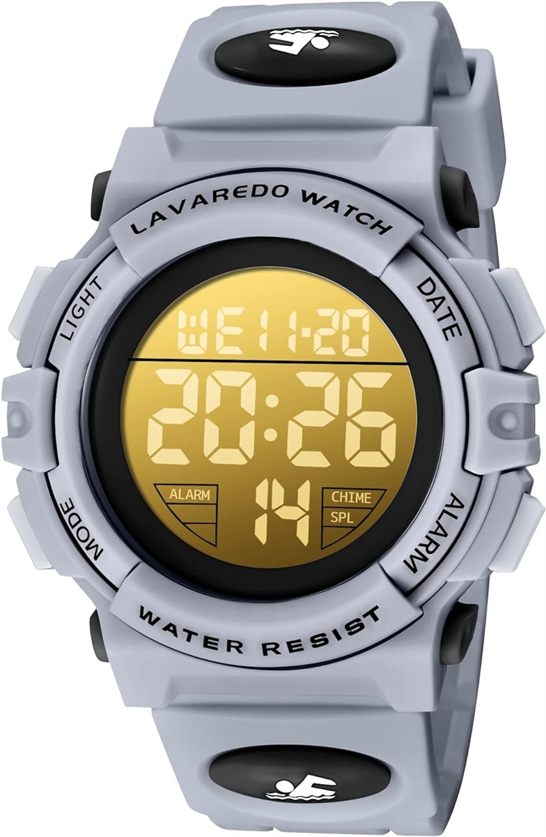 子供 デジタル腕時計 キッズ 防水腕時計 スポーツウォッチ 多機能 50M防水 LED表示 アラート ストップウォッチ MDM( 08-グレー)