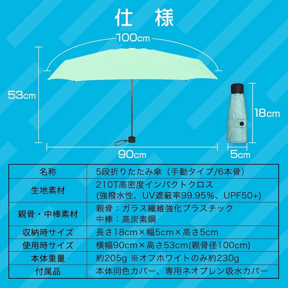母の日 改良型 折りたたみ傘 日傘 軽量 205g コンパクト 防滴カバー付 UVカット 99.95％ 遮光 遮熱( ライトネイビー)｜horikku｜07