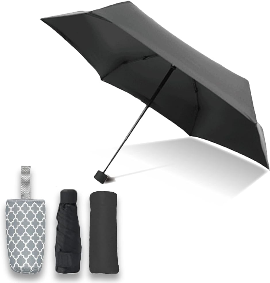 母の日 改良型 折りたたみ傘 日傘 軽量 205g コンパクト 防滴カバー付 UVカット 99.95％ 遮光 遮熱( ブラック)｜horikku