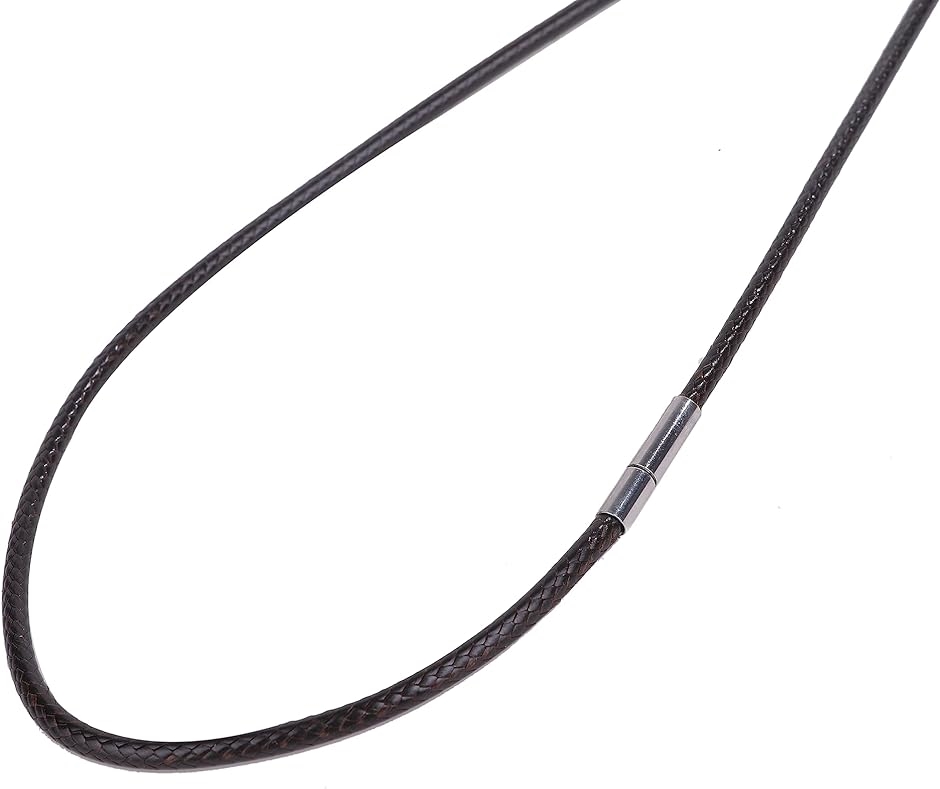人気ブランドの メンズ チョーカー ネックレス チェーン 紐 ステンレス ワックスコード アクセサリー ブラウン, 60cm 