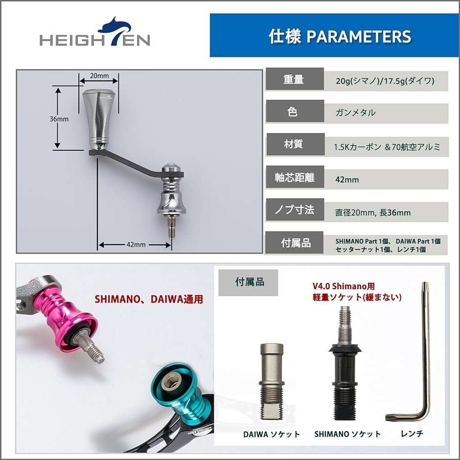 リール ハンドル 20mm ノブ 搭載 シマノ ダイワ スピニングリール 通用