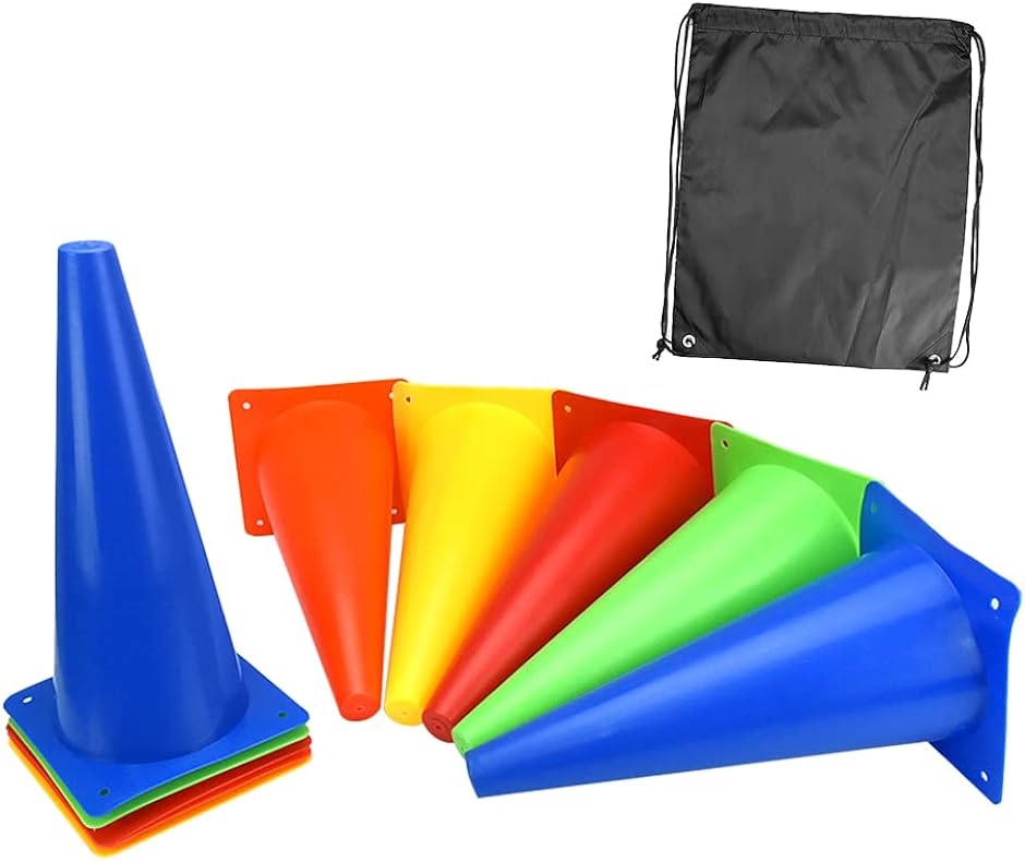 ミニマーカーコーン 三角カラーコーン プラスチック 練習 トレーニング 軽量 5色 10本セット 収納袋付き｜horikku