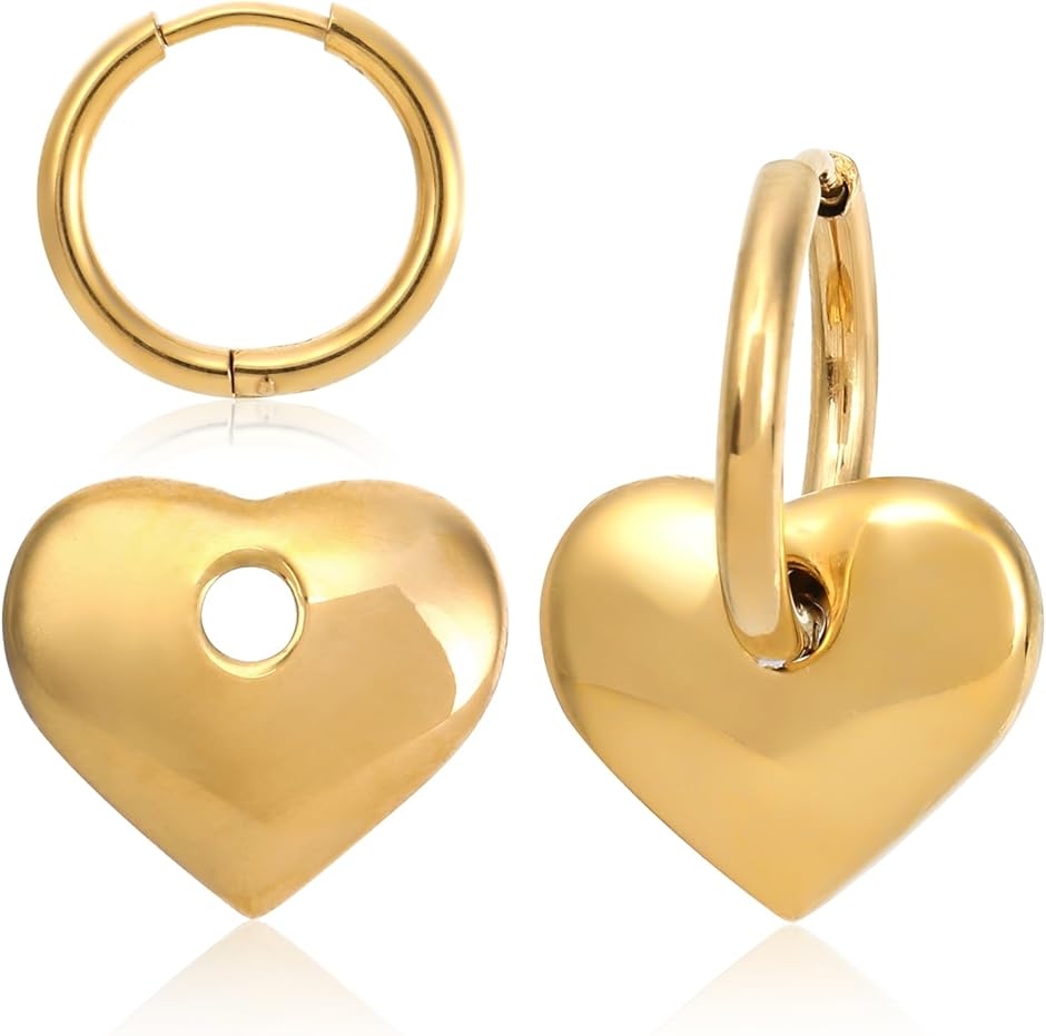ハートピアス チタンピアス フープピアス リングピアス 2way キャッチレス (ハートピアスゴールド)