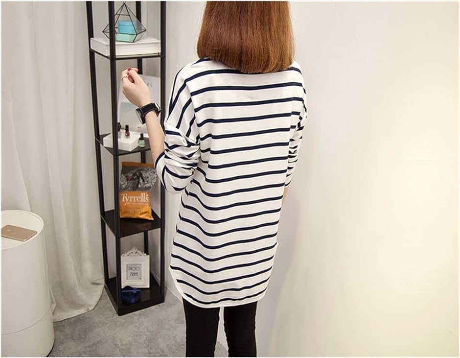 ボーダー ロング T シャツ レディース ストライプ ラウンド ネック