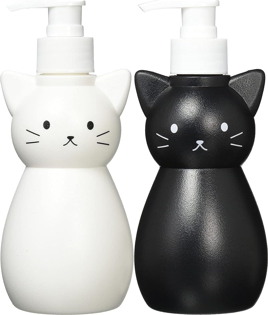 ネコのディスペンサー Sサイズ ホワイト + ブラック 猫 ボトル x 2個セット( 白 黒)｜horikku