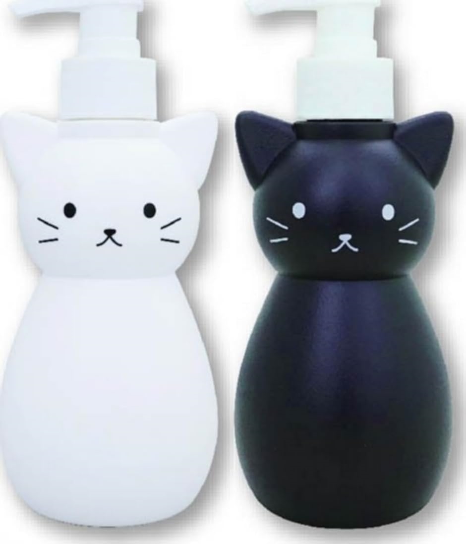 ネコのディスペンサー Sサイズ ホワイト + ブラック 猫 ボトル x 2個セット( 白 黒)｜horikku｜05