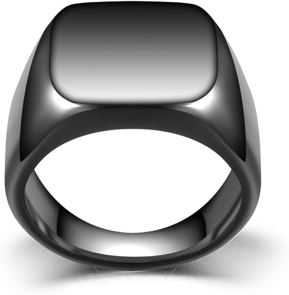 スクエア 印台リング シグネットリング シンプル 重厚 指輪 メンズ( ブラック)