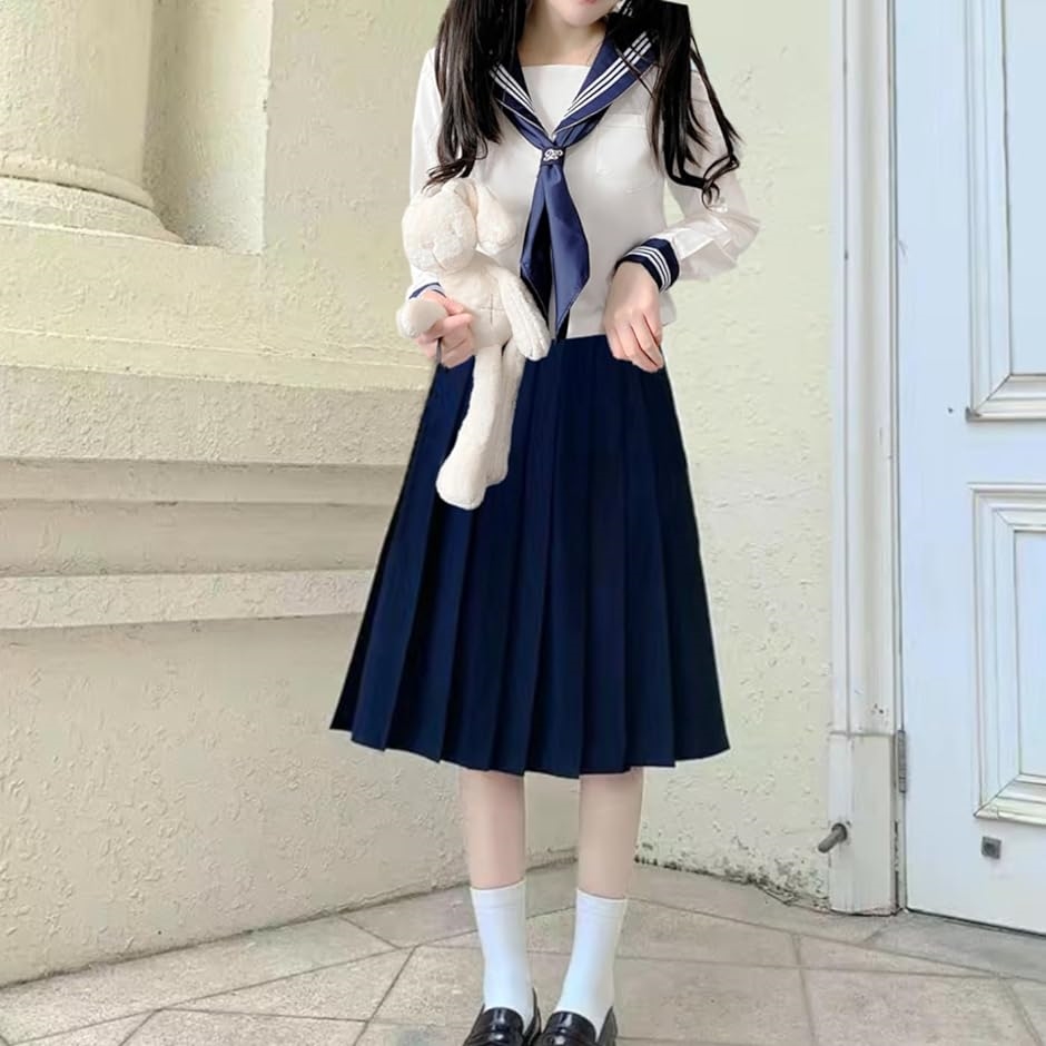 セーラー服 スカート スカーフ 上下 3点セット コスプレ 制服 女子学生服 コスチューム( L)