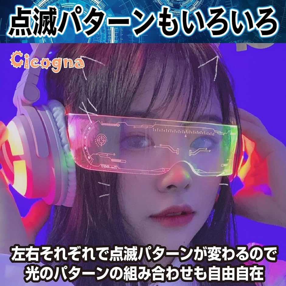 光る メガネ サングラス ゴーグル LED ネオン SF サイバーパンク 近
