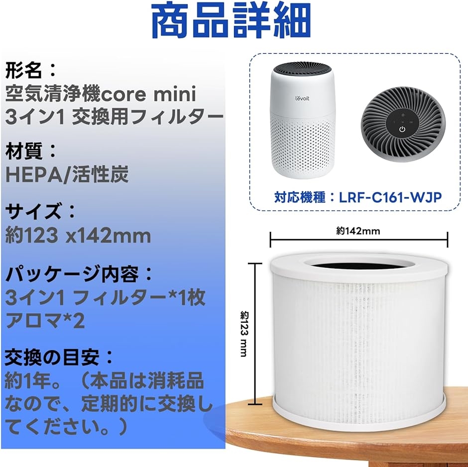 社外互換品 Core mini 用 フィルター Mini-RF HEPA交換用フィルター LEVOIT 空気清浄機対応( 1パック)｜horikku｜02