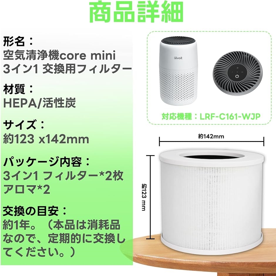 LEVOIT Core Mini、Core Mini-RF対応交換用空気清浄機 2個パック ホワイト 空気清浄機交換フィルター Core 300-RF-JP 1個