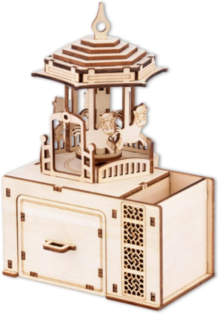 メリーゴーラウンド オルゴール カルーセル DIY 工作キット 立体パズル 木製パズル 知育玩具 プレゼント｜horikku