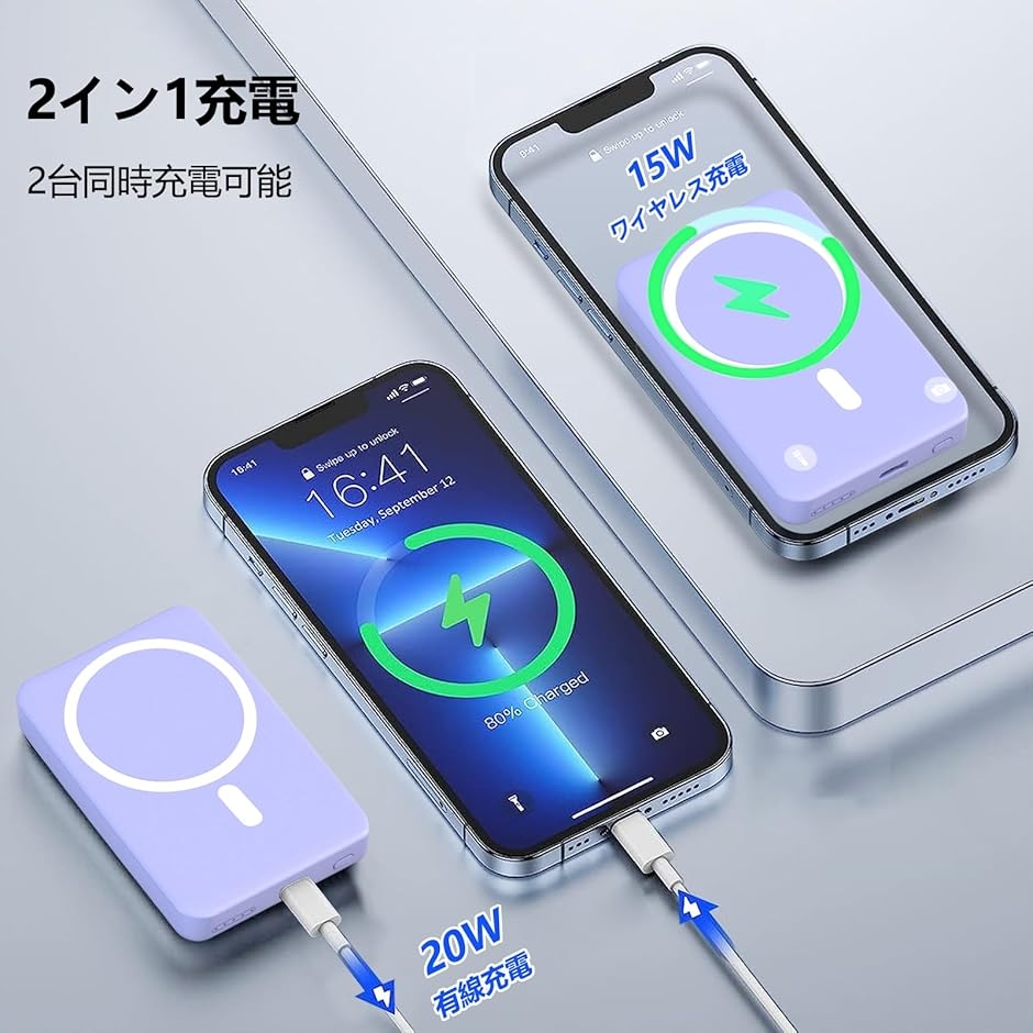 MagSafe対応 モバイル バッテリー マグネット式 ワイヤレス充電 小型