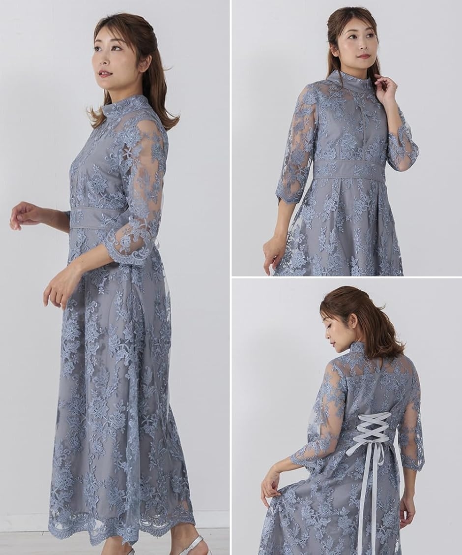 パーティー ドレス 総 刺繍 レース ワンピース 結婚式 2次会 サマー