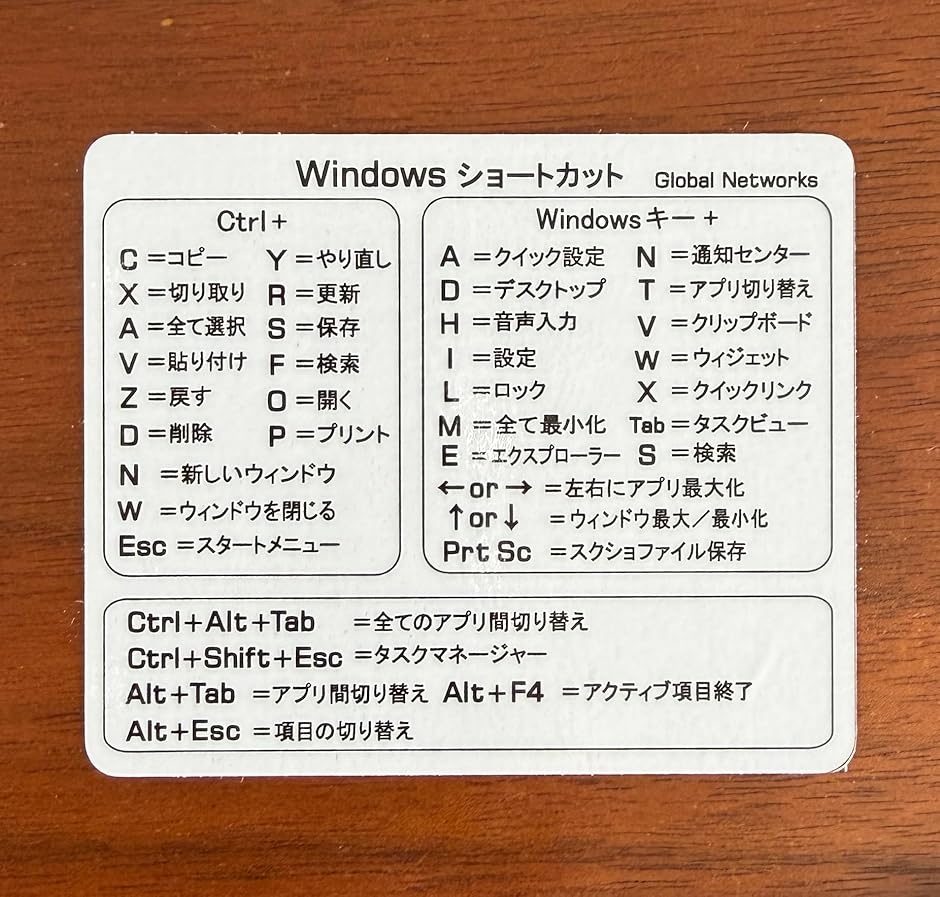 ムイビエンWindows ショートカット 早見表 ステッカー 作業効率アップ
