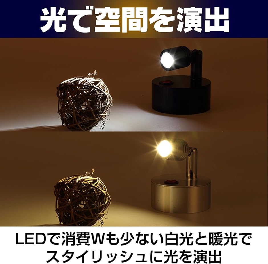 手軽設置 LEDスポットライト 2個セット 電池式 展示 ショーケース 照明