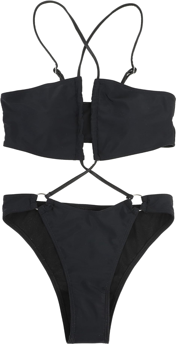 【新品未使用】anuans バック リボン 水着 ビキニ ブラック Free ぴゅありぼん クロスデザイン ストラップ ブラジリアンビキニ