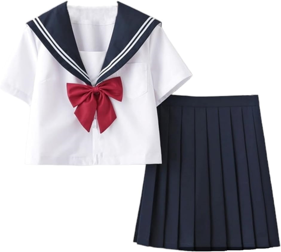 セーラー服 3点セット 半袖 制服 女子高生 JKコスプレ 仮装 定番 シンプル ハロウィン 衣装 コスチューム( XL)