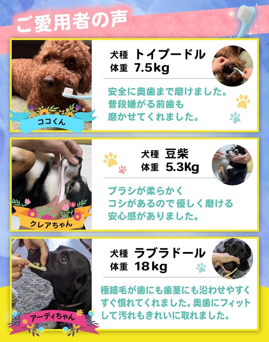 獣医師監修 犬用歯ブラシ 犬歯磨き 小型犬 ふさふさナノ ナノ歯ブラシ 3本セット ピンク( Pink)｜horikku｜06