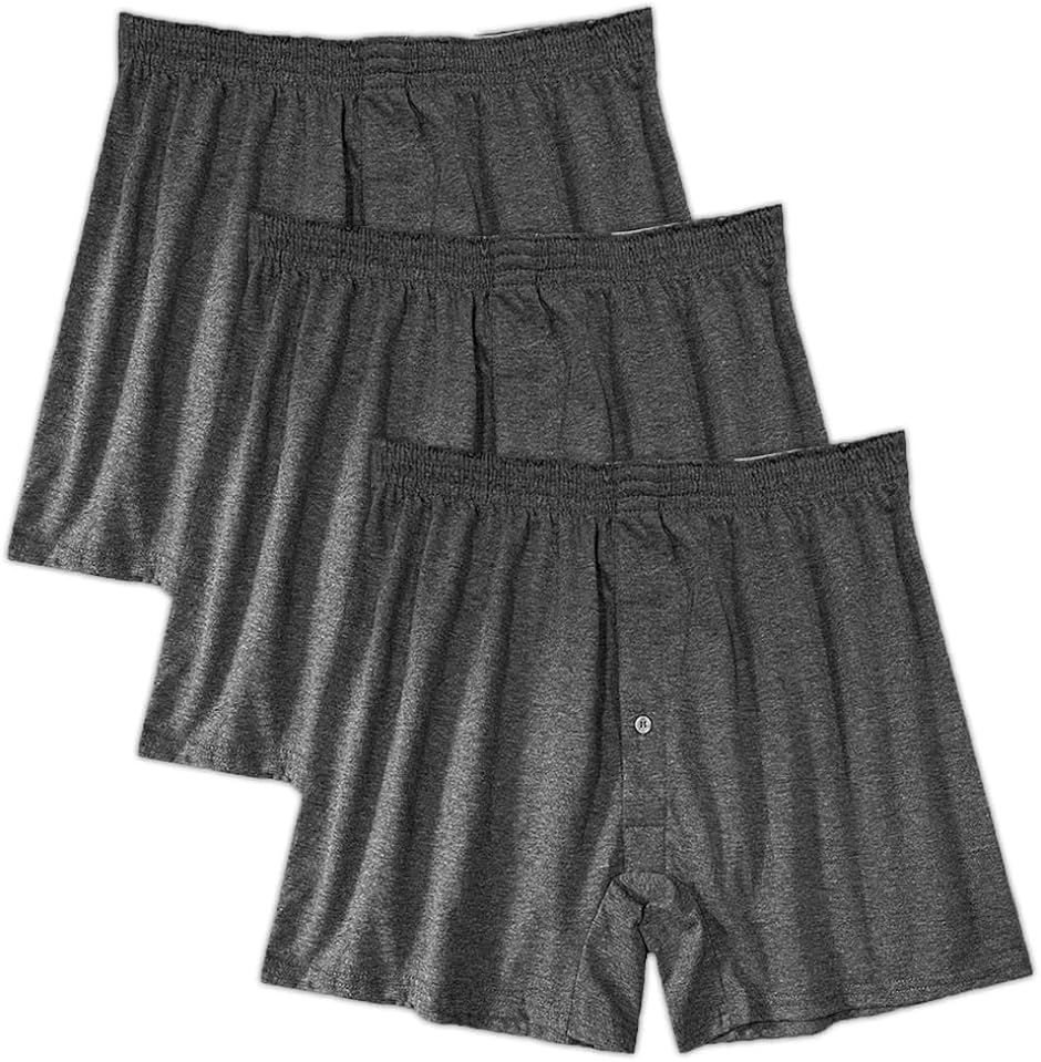 Yahoo! Yahoo!ショッピング(ヤフー ショッピング)ニット トランクス 3枚セット メンズ 下着 インナー ゆったり シンプル 無地 前開き 男性（ グレー,  LL Regular）
