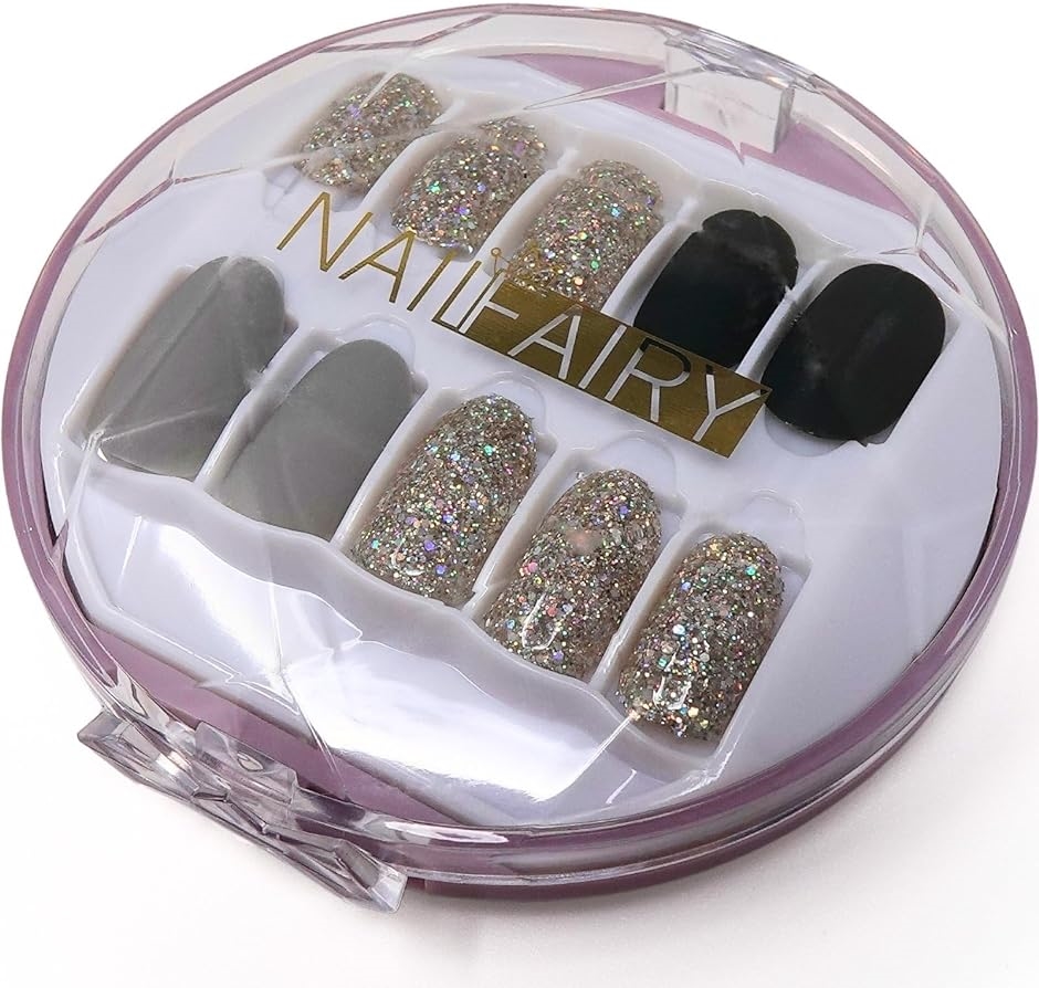 Yahoo! Yahoo!ショッピング(ヤフー ショッピング)ネイルチップ ショート 30枚 付け爪 短め 黒 グレー 可愛い NAILFAIRY（ ブラック グレー シルバー,  ショート）