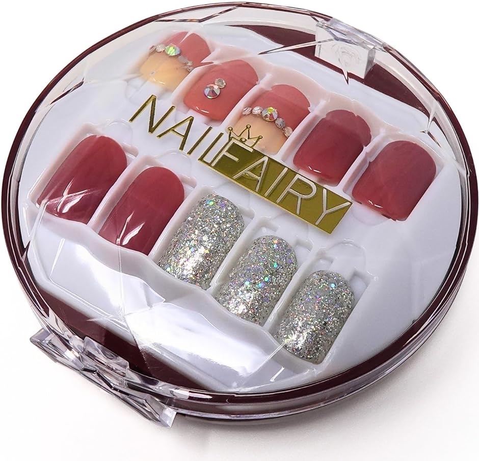 Yahoo! Yahoo!ショッピング(ヤフー ショッピング)ネイルチップ ショート 30枚 付け爪 短め 赤 可愛い NAILFAIRY（ レッド ベージュ シルバー,  ショート）