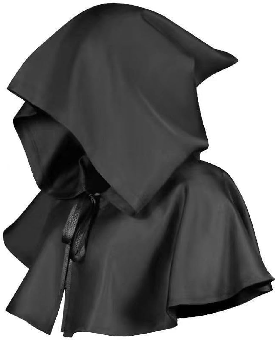 ハロウィン コス 衣装 無地 立ち襟 フード デスショール 中世マント( ブラック,  Free)
