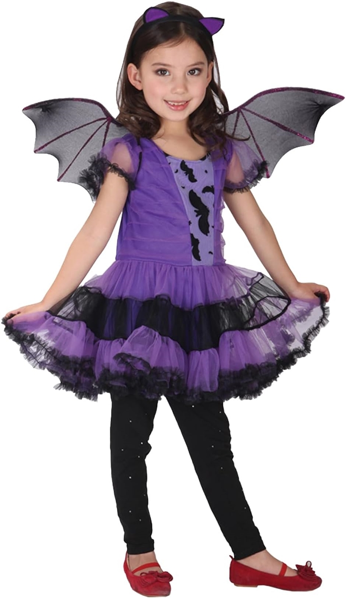 魔女 コウモリ 子供用 コスプレ 衣装 3点 セット ハロウィン ワンピース カチューシャ 女の子( 150)