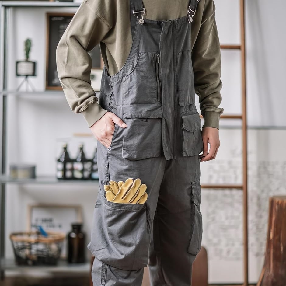 メンズ アメリカンレトロ 作業着サロペット ボタン付き ロング 作業服 
