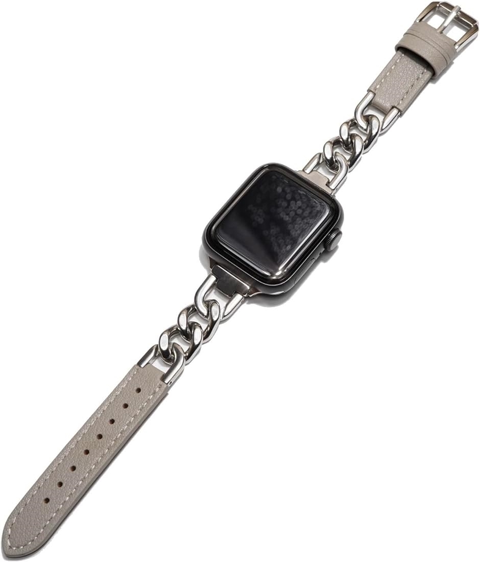 applewatch チェーン レザー ベルト グルメットメタル お洒落 ギフト( silver/glay,  38/40/41mm)｜horikku