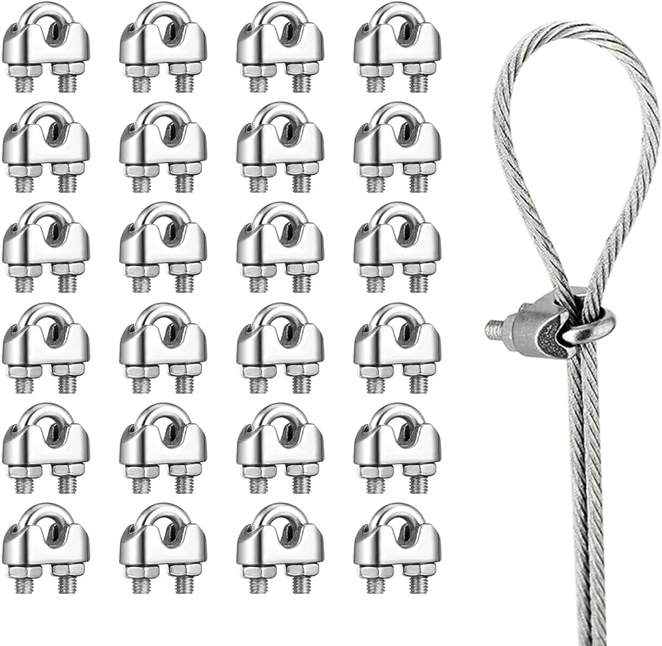 ワイヤークリップ ワイヤーロープクリップ ステンレス鋼 24個入り ケーブルクリップ ケーブル固定金具 ロープ止め金具( M2)
