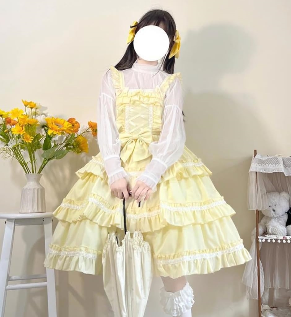 ロリータ ジャンパースカート姫ロリ リボン ドレス イエロー ロリータ Lolita ワンピース ジャンパースカート ジャンスカ ドレス