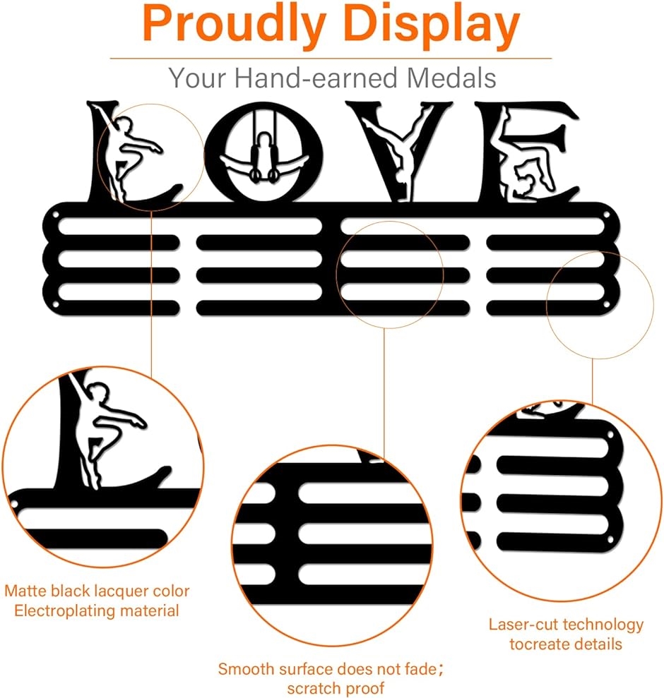 メダルホルダー 体操メダルハンガー エクササイズメダルディスプレイ 壁掛けフック付き 愛の体操競技( 体操#3)｜horikku｜05