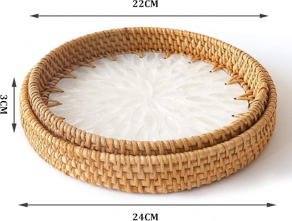 MOFIT 野生の籐で編まれた貝殻付き丸型バスケット カトラリーバスケット 撮影小道具 装飾オブジェ MDM( ホワイト,  22CM) | ブランド登録なし | 02
