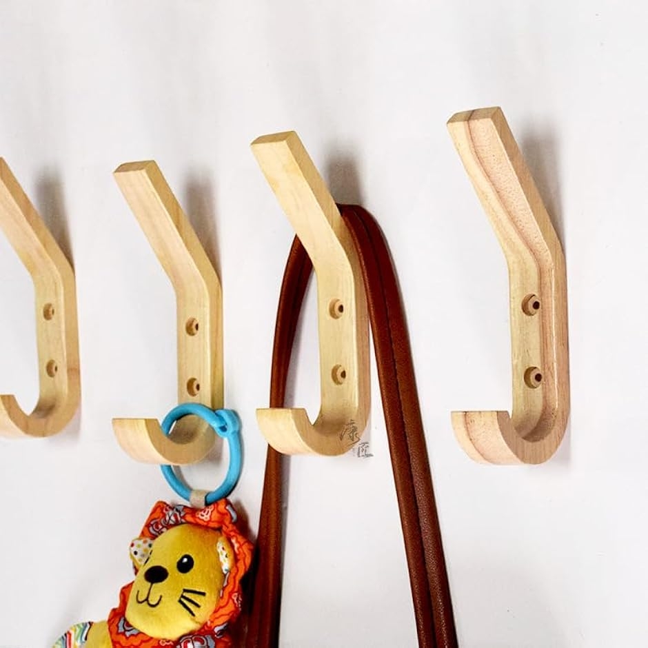 木製 壁掛けフック 4個 北欧 石膏ボード L字フック