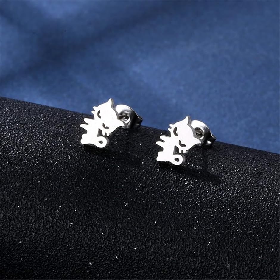 猫 ピアス 2つ入り 金属アレルギー対応 ネックレス付き ネコ お得3点
