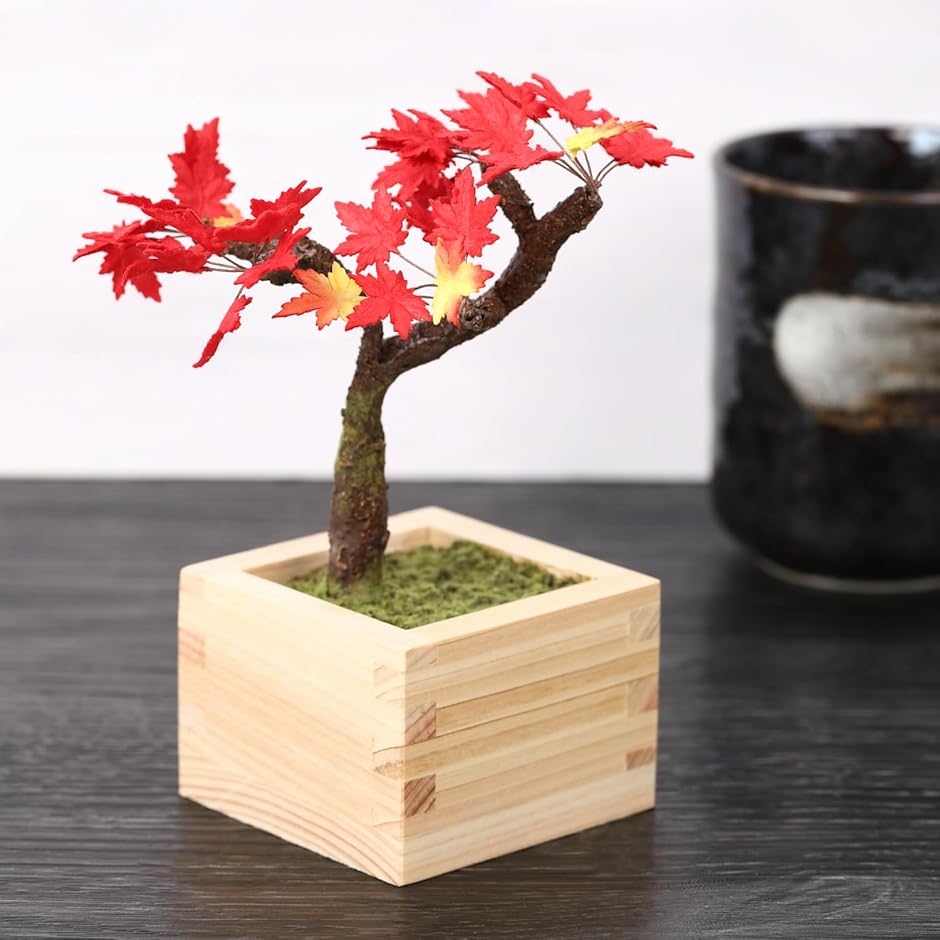 手漉き和紙とひのき升を使用した 盆栽 フェイク 人工観葉植物 造花