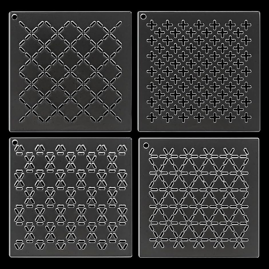 4点 アクリル刺し子ステンシル 刺し子テンプレート ライン アーク