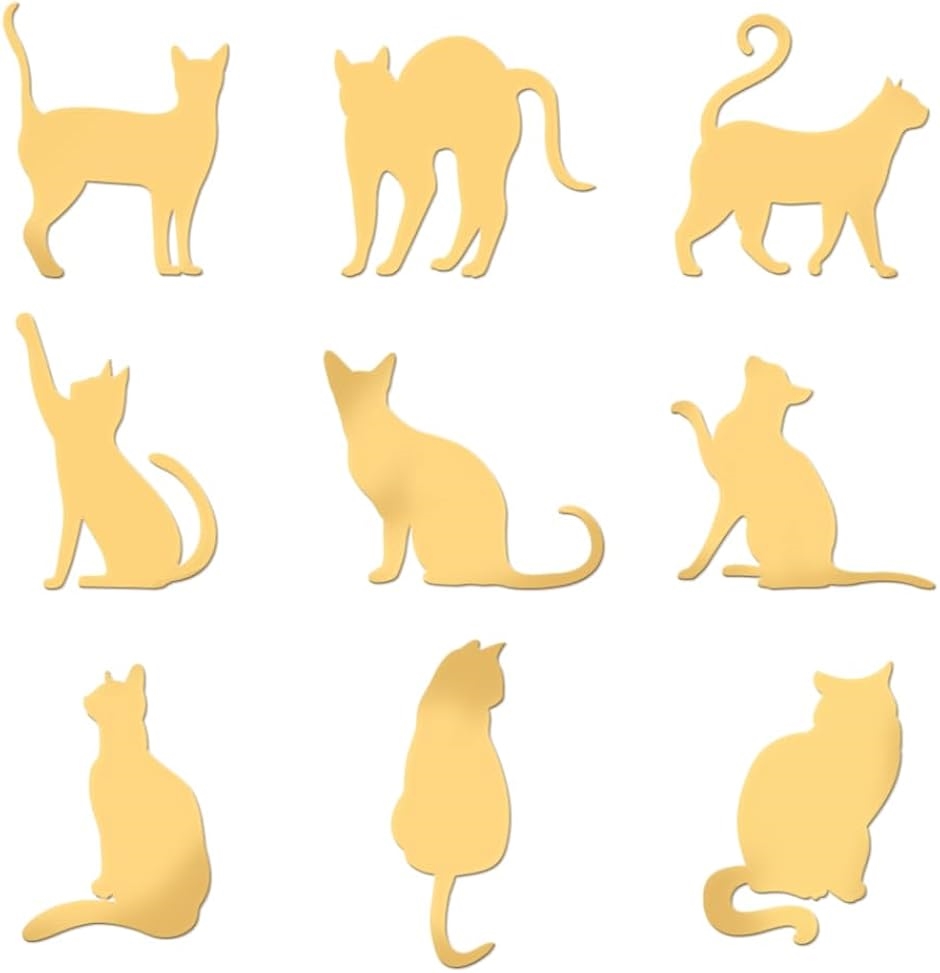 9個9種類 レジンステッカー 猫の形 金属製シール 金属ステッカー DIY UVレジン封入用 ハンドメイド アクセサリーパーツ 封入素材