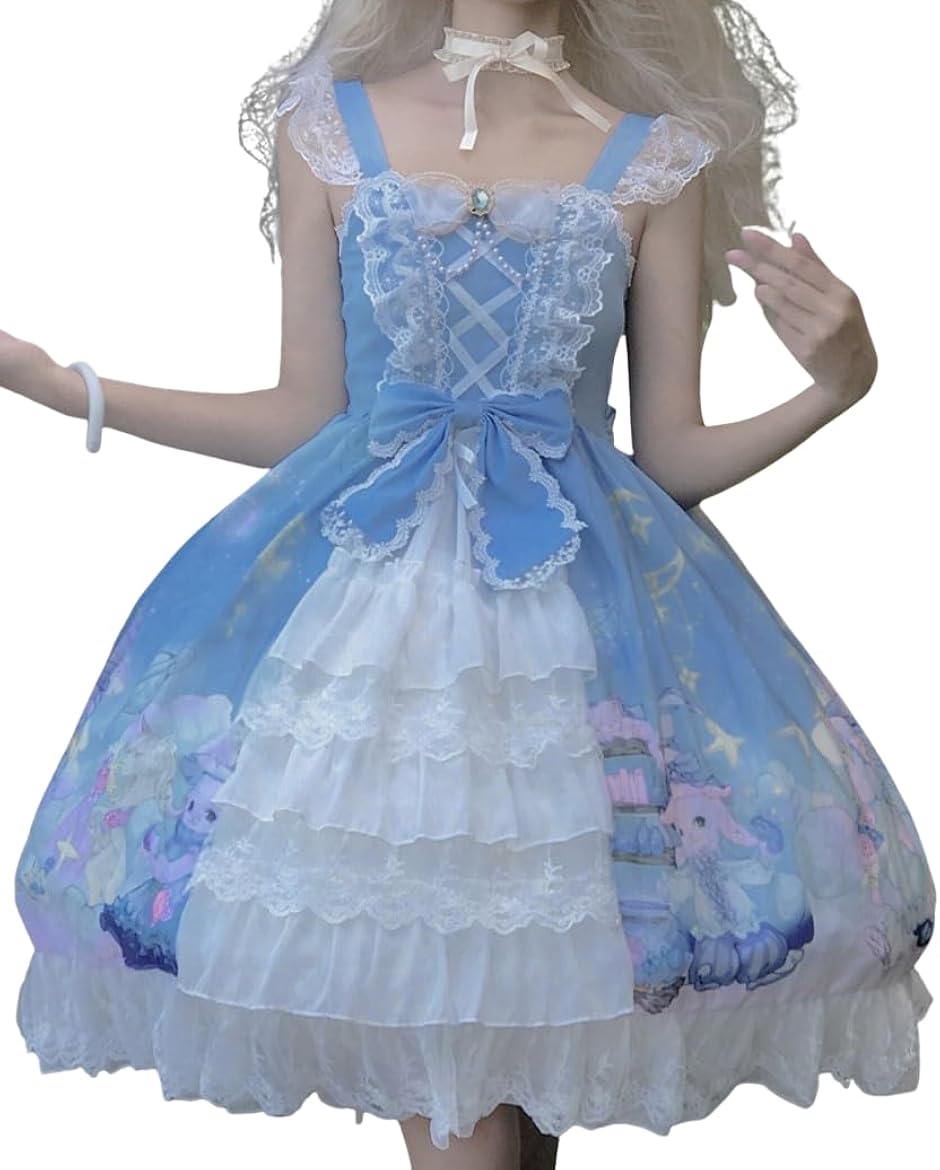 レディレイジー ロリータ JSK ワンピース ひざ丈 コスプレ グラデーション うさぎ柄(ブルー,  Free Size)