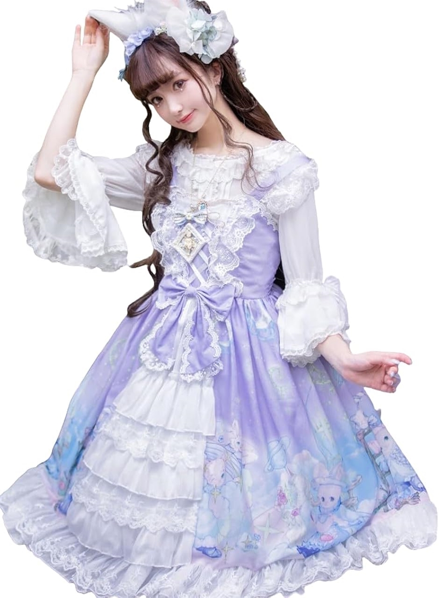 レディレイジー ロリータ JSK ワンピース ひざ丈 コスプレ グラデーション うさぎ柄(パープル, Free Size)