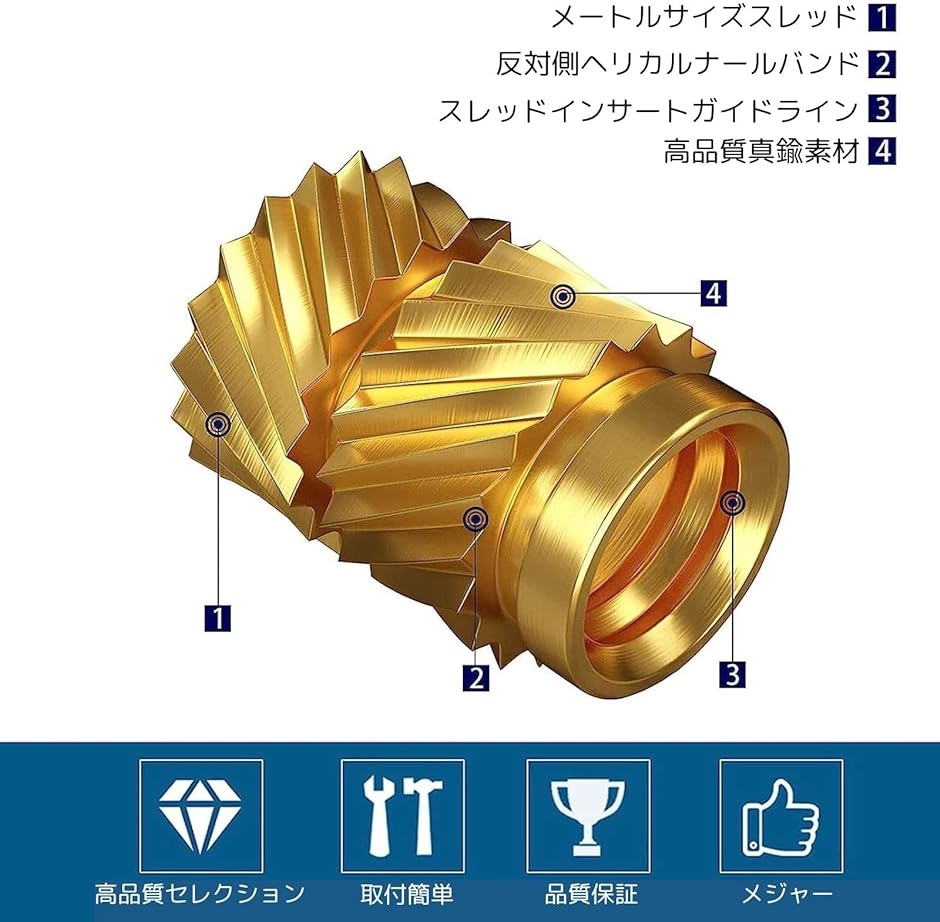 ローレットナット 300個セット M2 M2.5 M3 M4 M5 M6 メスねじ込みナット 真鍮ナット 組込みナット 埋め込みナット｜horikku｜04